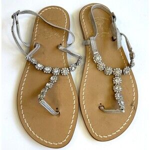 Il Sandalo Womens Sz 9.5 Sandals Rhinestone Ankle Strap Silver Tone Italian